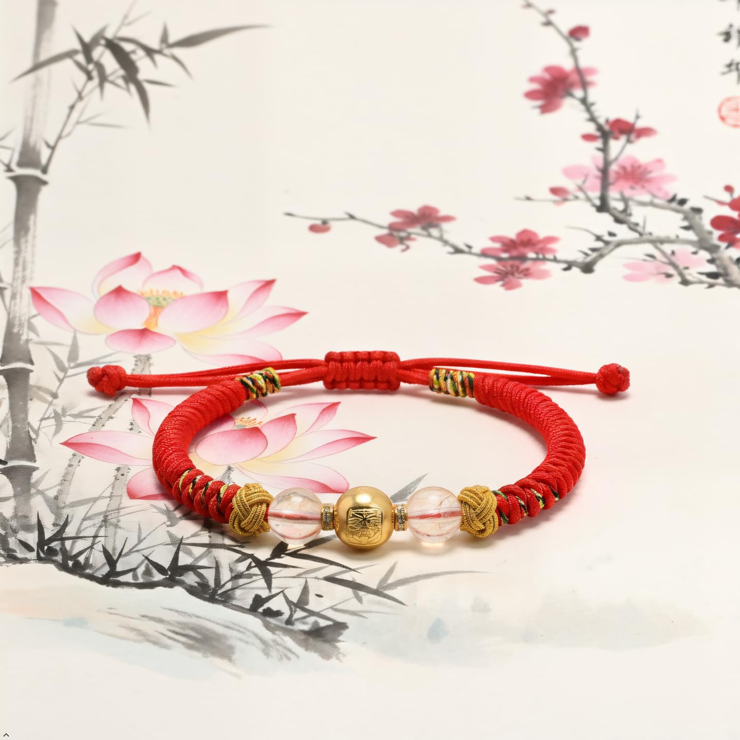 FAIRY CONCEPT Natural Strawberry Quartz & Rose Quartz Red Rope Bracelet for Women - Handmade Healing Crystal Jewelry with Lucky Gold Beads, Heart Chakra Energy Gift
