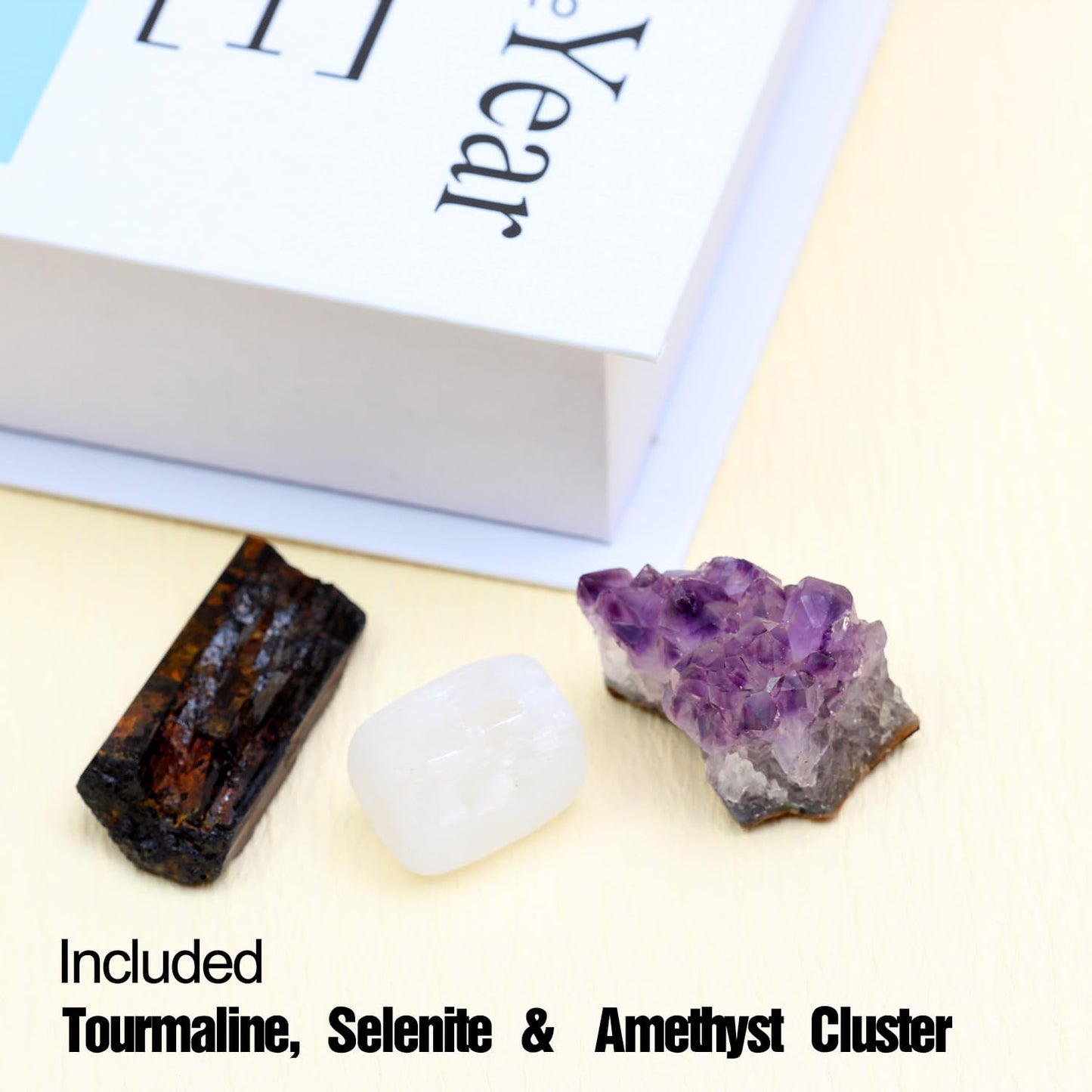 0.7Lb Natural Polished Gemstones and Rocks (25+PCs), Amethyst Cluster, Selenite & Tourmaline Included, Bulk Tumbled Crystals and Stone (0.6-1.2“ 320g)