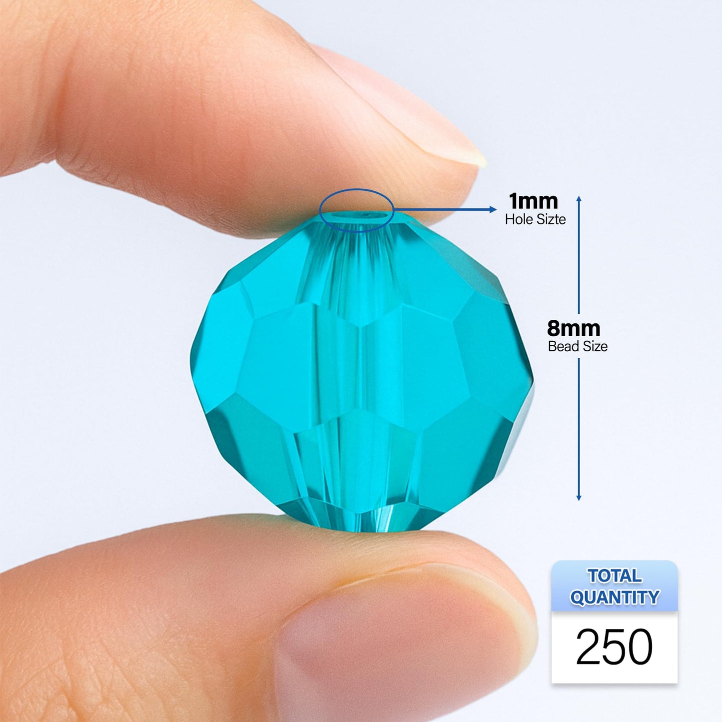 Mandala Crafts 8mm Turquoise Round Crystal Glass Beads, 250 Faceted Beads for Adult Jewelry Design, Fashion Accessories, and Decorative Applications
