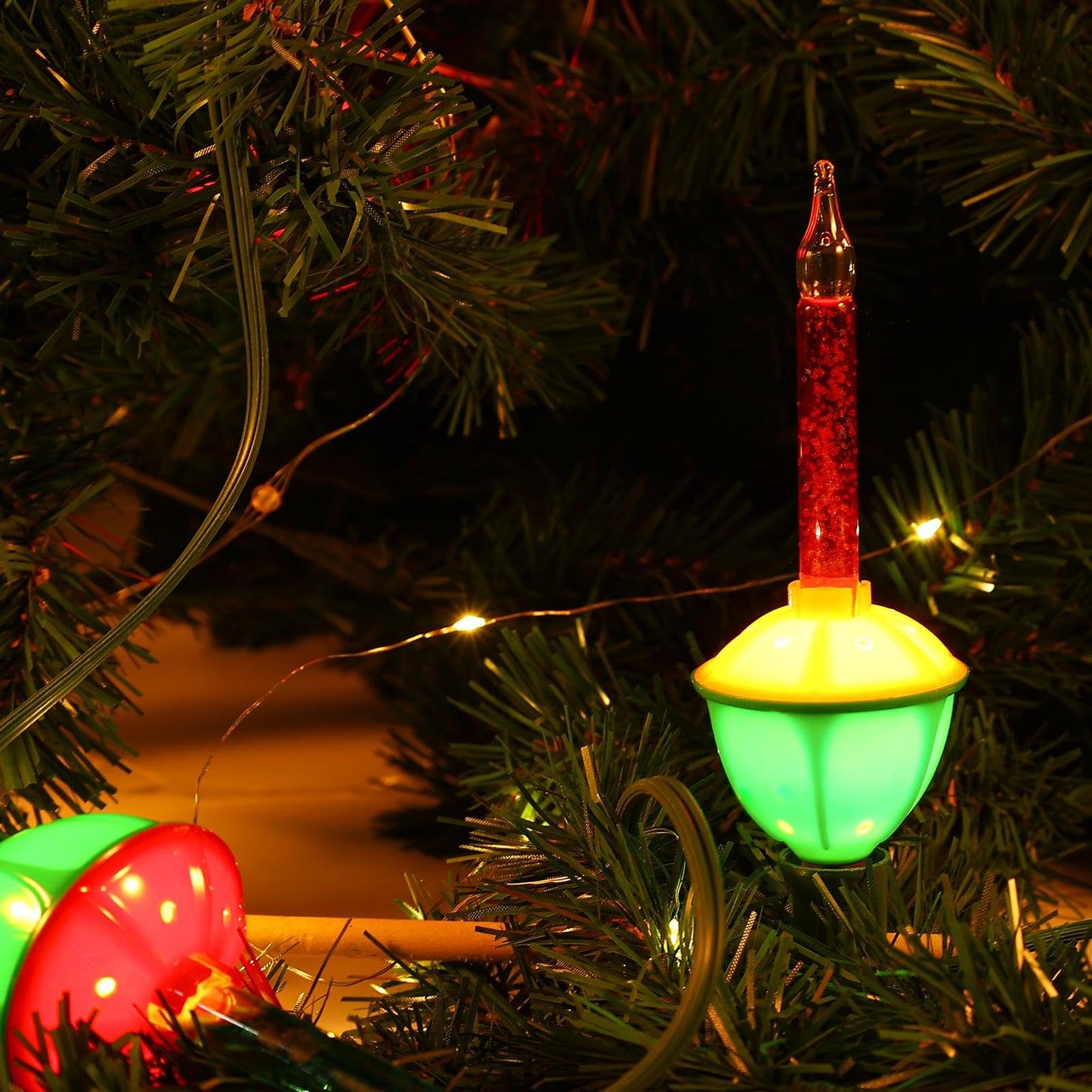 MOJIEZUO Christmas Bubble String Lights Set, 10 Lights, 9.8Ft, Multicolor, C7 E12 Base, Plastic, Vintage Holiday Decorations