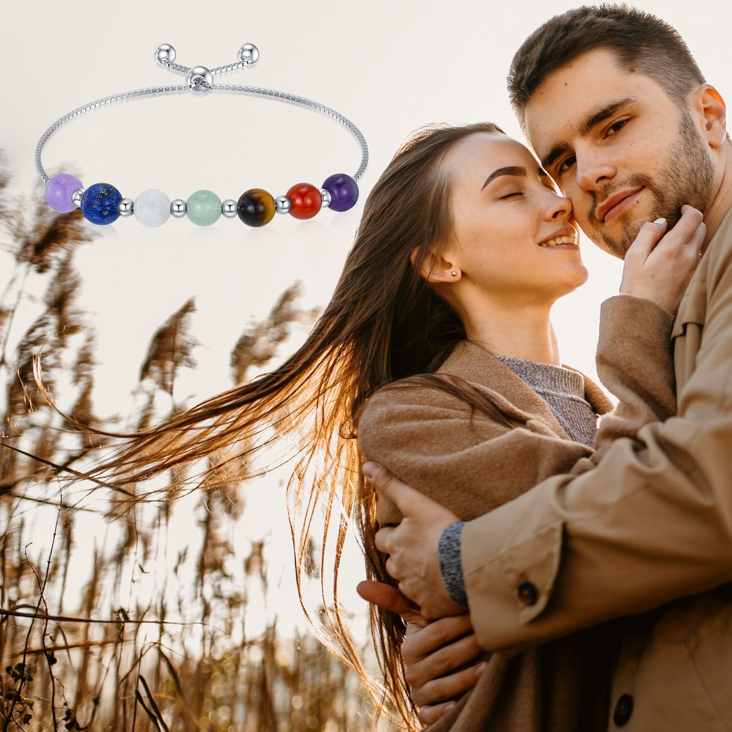 LWQQWL 7 Chakra Bracelet for Women 925 Sterling Silver Beads Chakra Bracelet 6mm Healing Stone Jewelry Gifts