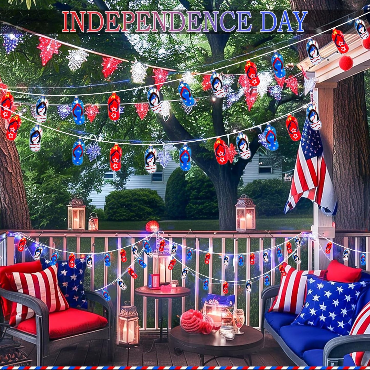 Pallerina 8.5Ft Waterproof Flag Slippers String Lights, 10 Multicolor Fairy Lights for 4th of July and Memorial Day Decorations