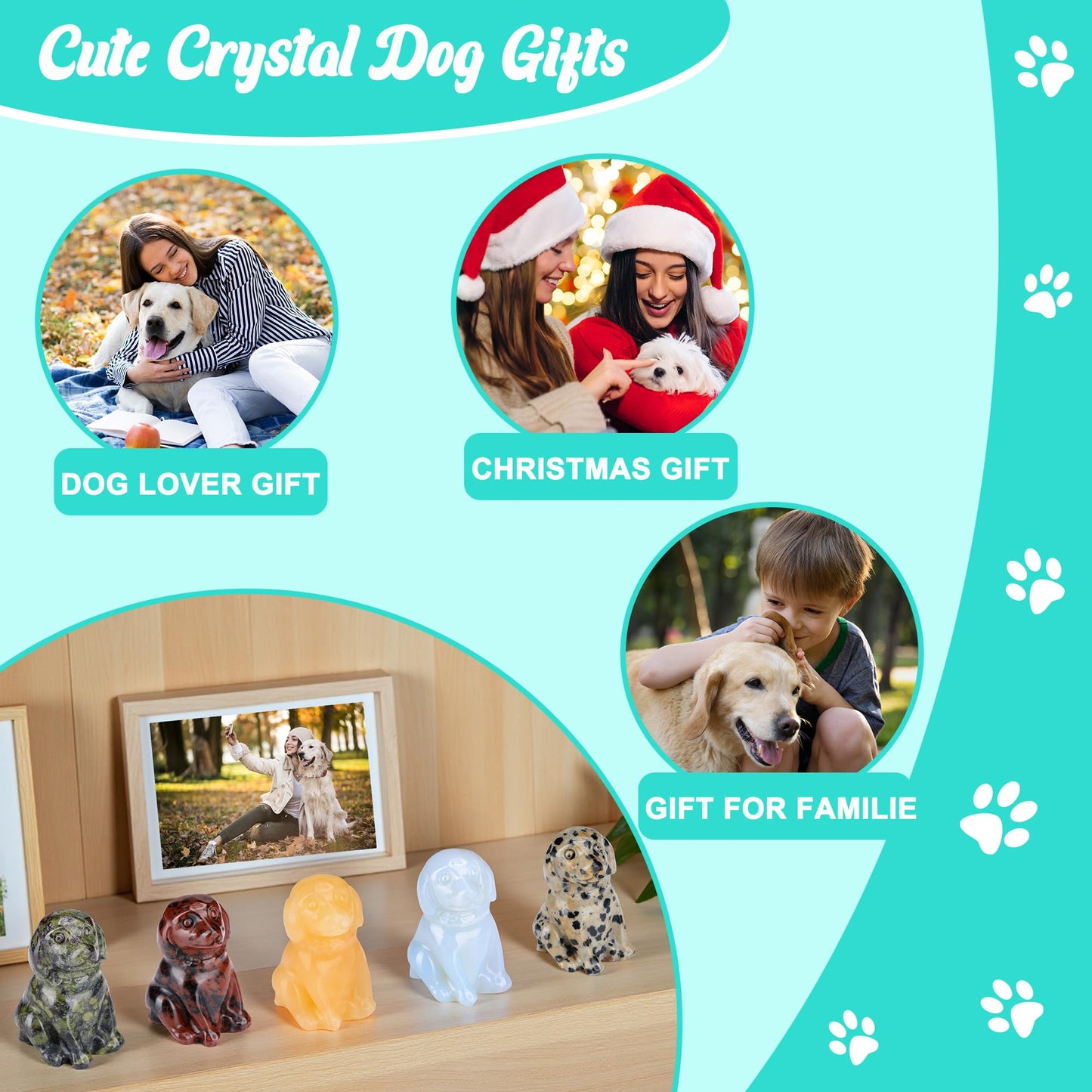 CrystalTears Dalmation Spot Jasper Crystal Dog Ornament, Cute Dogs Gifts for Women Dog Lovers Men Christmas, 1.5” Lucky Healing Gemstone Labrador Dogs Puppy Figurine Statue for Home Office Desk Decor
