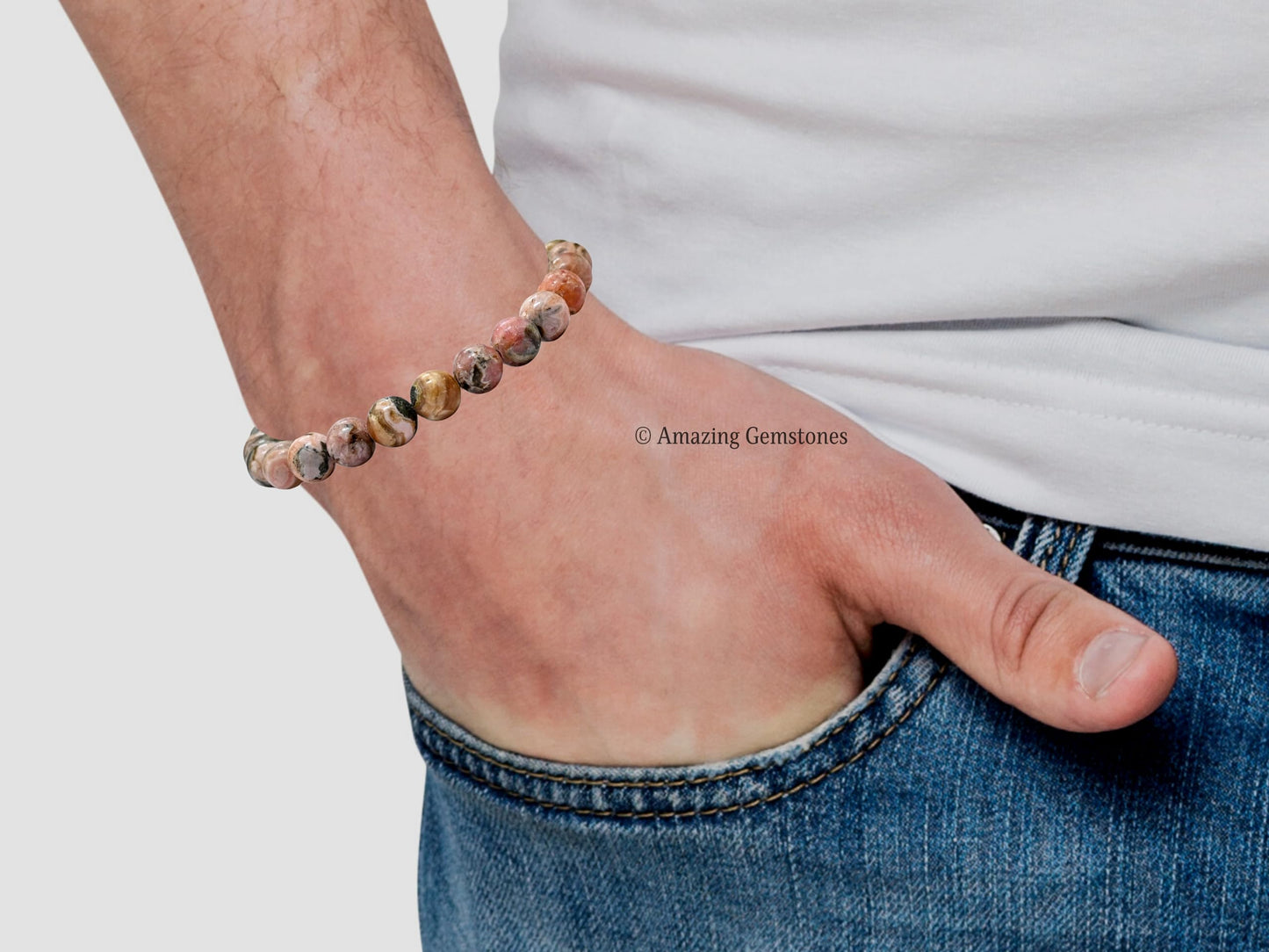 Amazing Gemstone Crystal Bracelet for Women Men's Gifts - Protection Healing Crystal Bracelet - 8mm Gemstone Beaded Stretchable Bracelet Pulseras Para Hombres Mujer Stocking Stuffers Mothers Day Gift (Rhodochrosite)