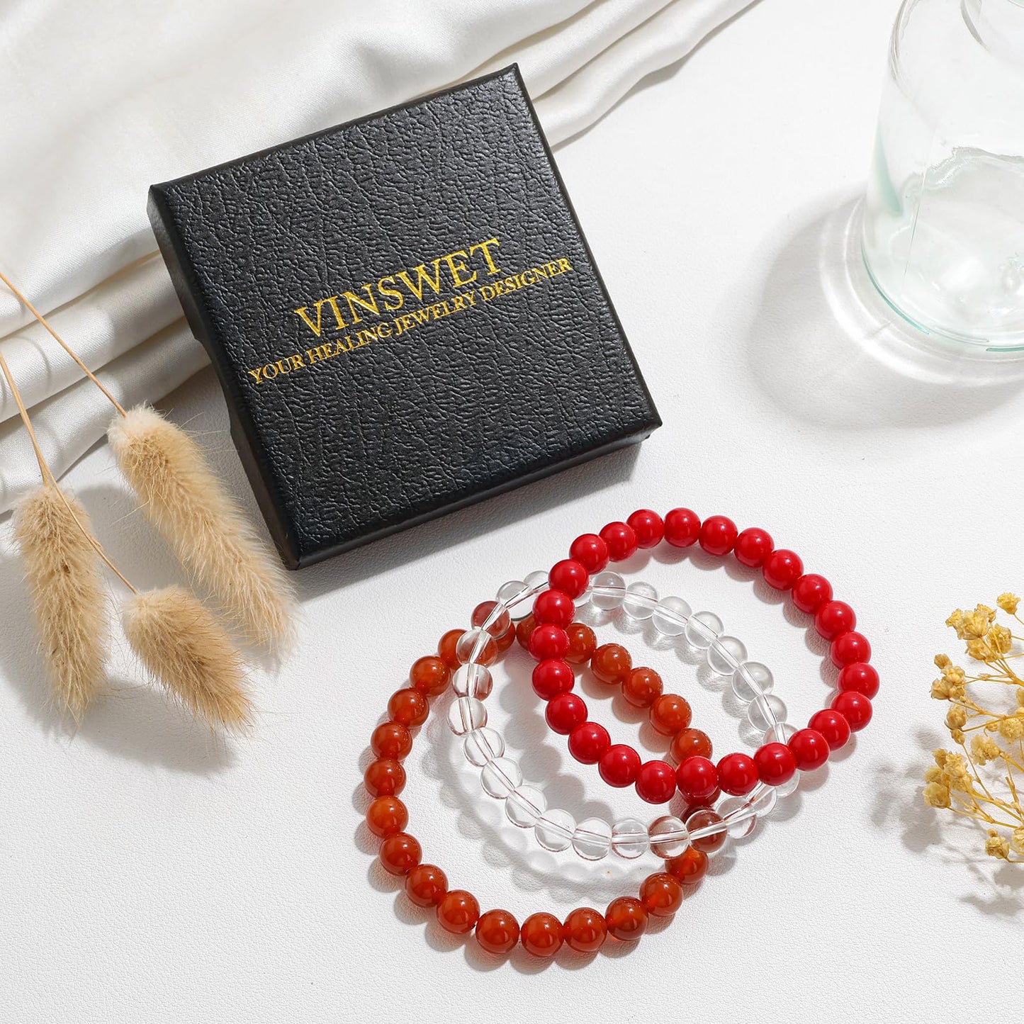 Vinswet Healing Crystal Bracelets for Women Men 8mm Tiger Eye Hematite Black Obsidian Natural Stone Beaded Stretch Bracelet Triple Protection Handmade Gemstone Reiki Spiritual Jewelry Gifts