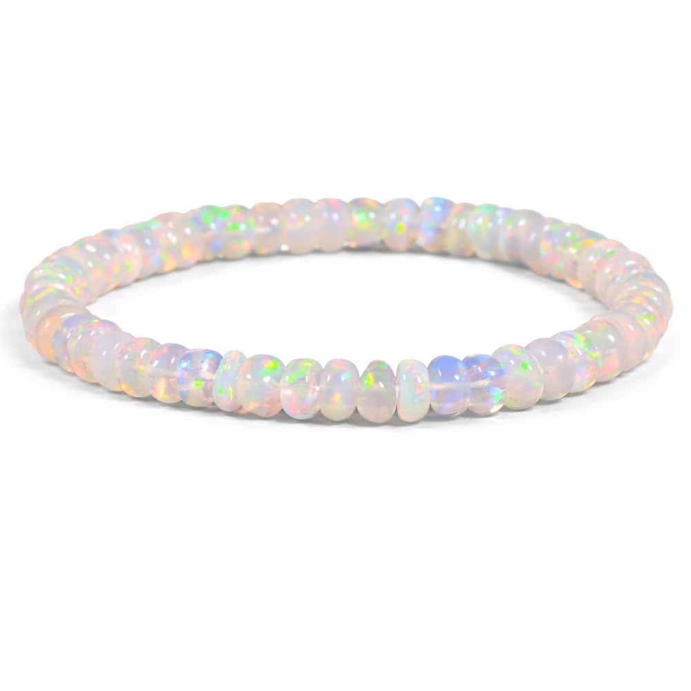 GEMS OF BAY Natural Ethiopian Opal Bracelet, Stretchable Bracelet, Welo Fire, Smooth Bracelet, Jewelry, Beads Bracelet, (6 inch)
