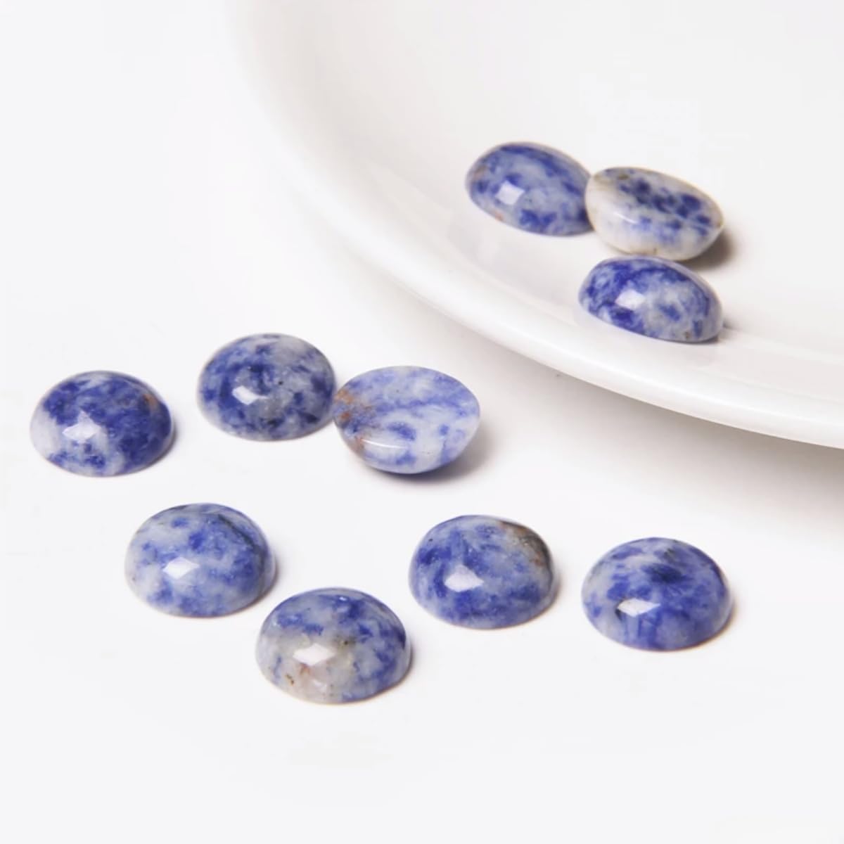 20pcs 16mm Natural Stone No Hole Blue Sodalite Semicircle Smooth Cabochons Beads Healing Chakra Crystal Stone Bead for Jewelry Making Rings Earrings Necklace Bracelet DIY Crafts