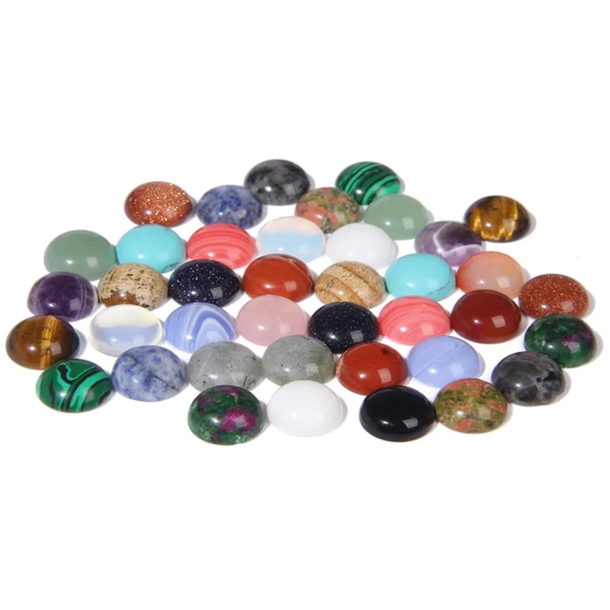 20pcs 16mm Natural Stone No Hole Assorted Colors Semicircle Smooth Cabochons Beads Healing Chakra Crystal Stone Bead for Jewelry Making Rings Earrings Necklace Bracelet DIY Crafts