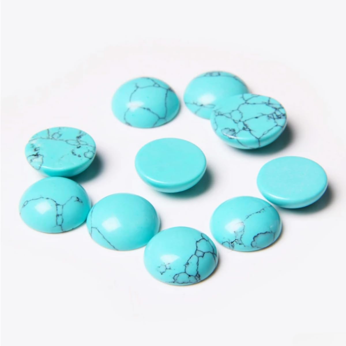 20pcs 16mm Natural Stone No Hole Turquoise Semicircle Smooth Cabochons Beads Healing Chakra Crystal Stone Bead for Jewelry Making Rings Earrings Necklace Bracelet DIY Crafts
