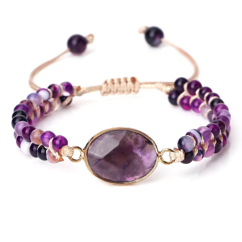 "SS Boutique" Purple Agates Healing Bracelet, Handmade Braided Gemstone Bangle for Meditation, Energy, Spiritual Protection & Mental Balance - 1pc Yoga Bracelet with Premium Gift Box