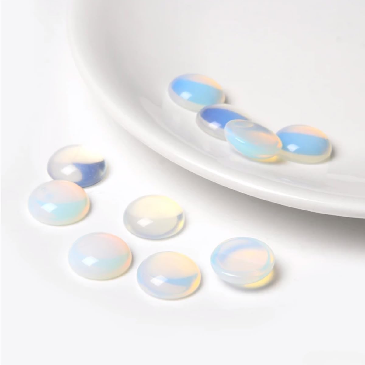 20pcs 16mm Natural Stone No Hole Opal Semicircle Smooth Cabochons Beads Healing Chakra Crystal Stone Bead for Jewelry Making Rings Earrings Necklace Bracelet DIY Crafts