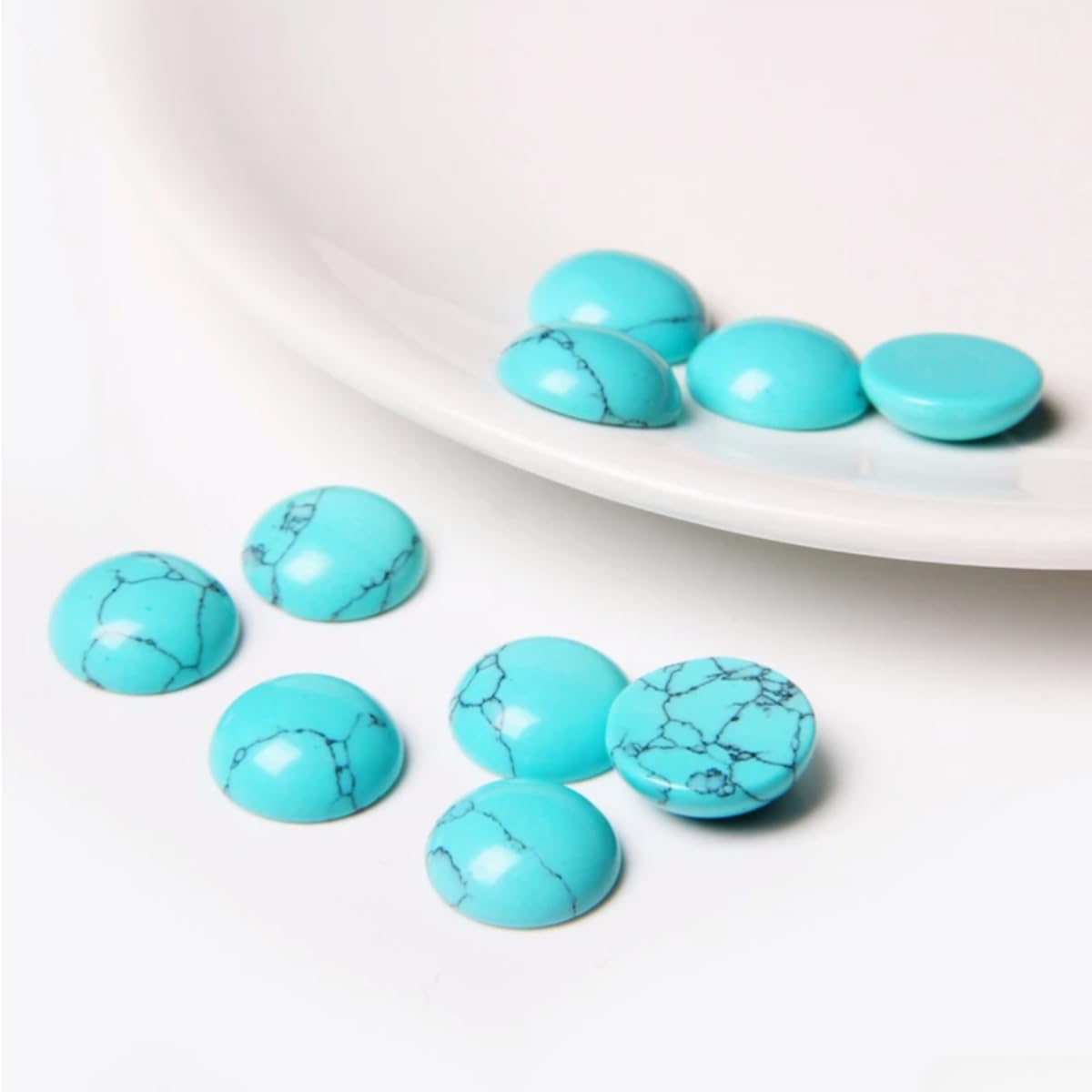 20pcs 16mm Natural Stone No Hole Turquoise Semicircle Smooth Cabochons Beads Healing Chakra Crystal Stone Bead for Jewelry Making Rings Earrings Necklace Bracelet DIY Crafts