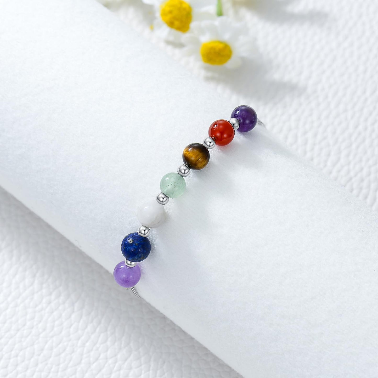 LWQQWL 7 Chakra Bracelet for Women 925 Sterling Silver Beads Chakra Bracelet 6mm Healing Stone Jewelry Gifts