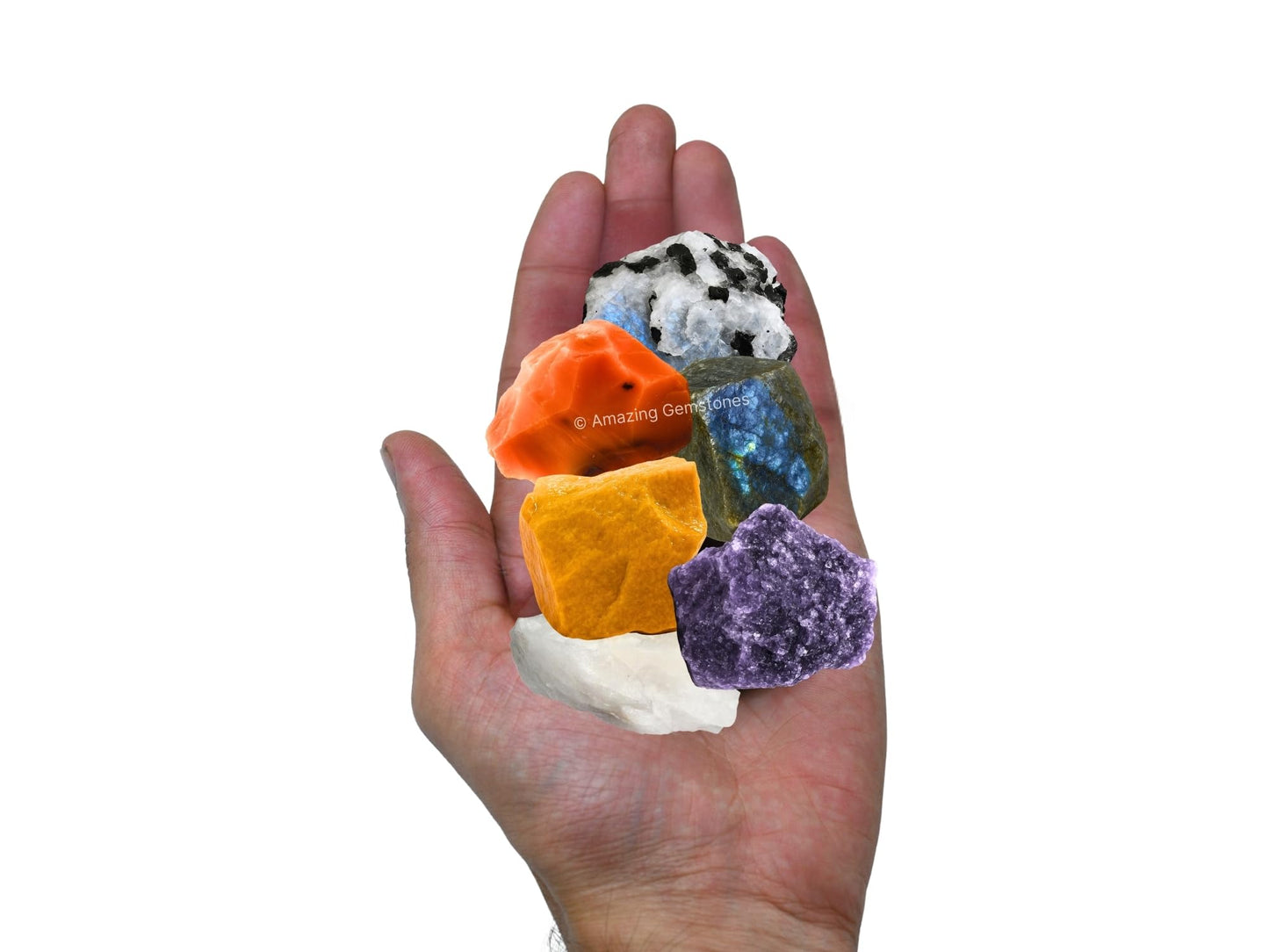 Amazing Gemstone Crystals for Teenagers Manifestation, Set of 6 Labradorite, Lepidolite, Rainbow Moonstone, Carnelian, White Agate and Yellow Jasper Healing Crystals and Stones