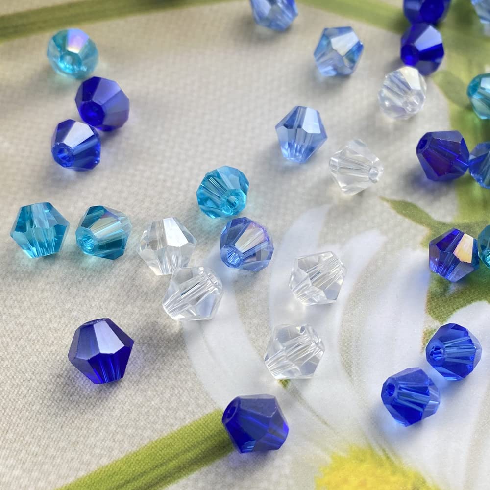 500pcs Bicone Crystal Beads 6mm Mix Blue AB Crystal Glass Bulk Faceted Beads for Necklace Bracelet Earrings DIY Jewelry Crafts Making Supplies