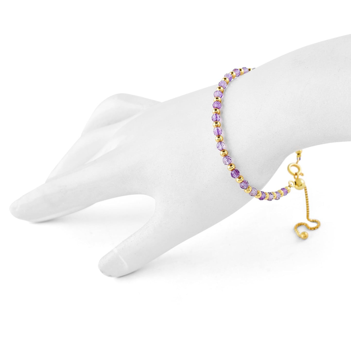 InfinityGemsArt Amethyst Bracelets For Women, Natural February Birthstone Jewelry, Purple Beads Beaded Stone Bolo Slider Crystals Gemstones 14K Gold Plated Adjustable Chain, Valentines Day Gifts