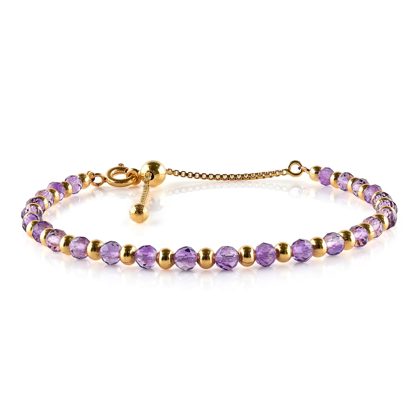 InfinityGemsArt Amethyst Bracelets For Women, Natural February Birthstone Jewelry, Purple Beads Beaded Stone Bolo Slider Crystals Gemstones 14K Gold Plated Adjustable Chain, Valentines Day Gifts