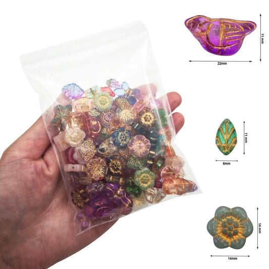 INSPIRELLE 100pcs Crystal Glass Beads Gold Tracing for Jewelry Bracelet Necklace Making Multi Shapes