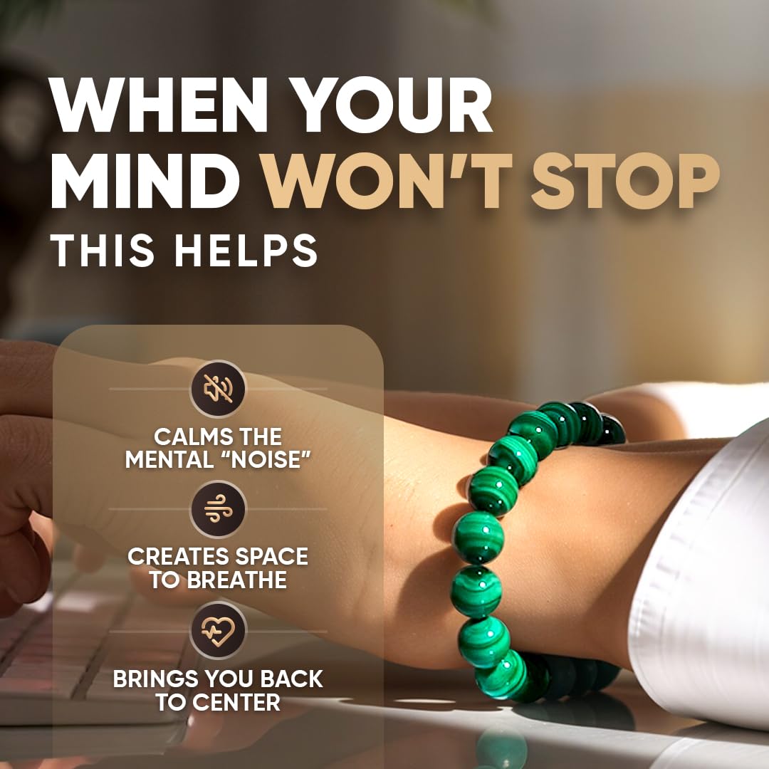 Conscious Items The Anxiety Bracelet for Women & Men, Green Malachite Bracelet for Inner Calm & Emotional Balance, Calming Bracelets for Anxiety with Malachite Crystals