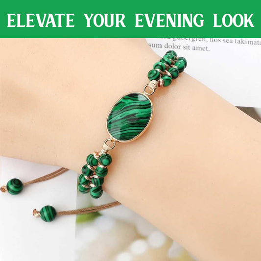 "SS Boutique" Green Malachite Healing Bracelet, Handmade Braided Gemstone Bangle for Meditation, Energy, Spiritual Protection & Mental Balance - 1pc Yoga Bracelet with Premium Gift Box