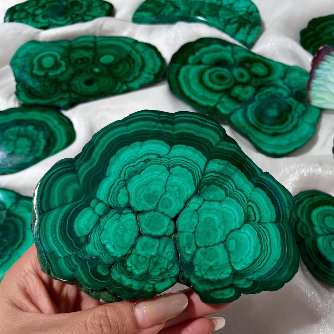 0.33-0.66 lb Natural Malachite Slabs - Premium Polished Crystal Slices for Home & Office Decor - Unique Raw-Edged Healing Stones 2-4 inch (0.33-0.44 lb)