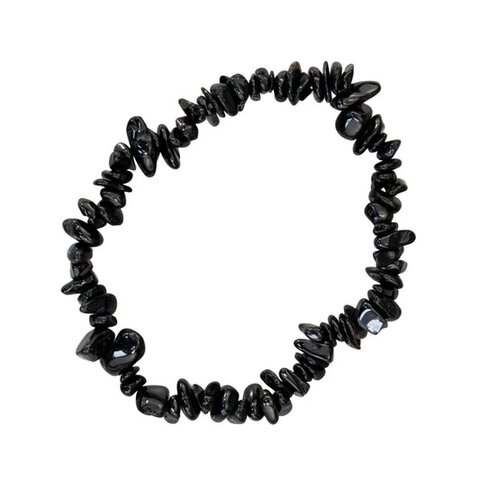 Tourmaline Natural Gemstone Bracelets, Chakra Crystal Healing Chip Stretch Bracelets, Gemstone Polished Irregular Crystals, Crystal Irregular Chips Beads Stretch Bracelets (Black Tourmaline)
