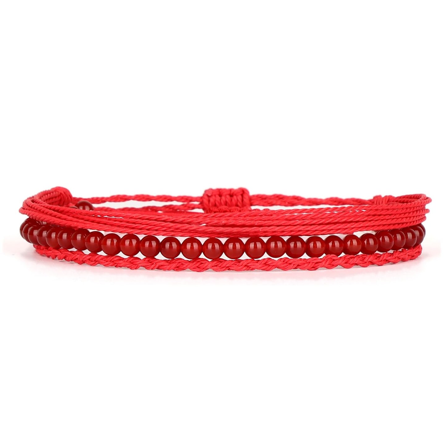 QOGIR Handmade Healing Stones Bracelet,4mm Natural Carnelian Gemstone Beads Bracelet, for Men Women Gifts with 2PCS Size Adjustable Rope Bracelets