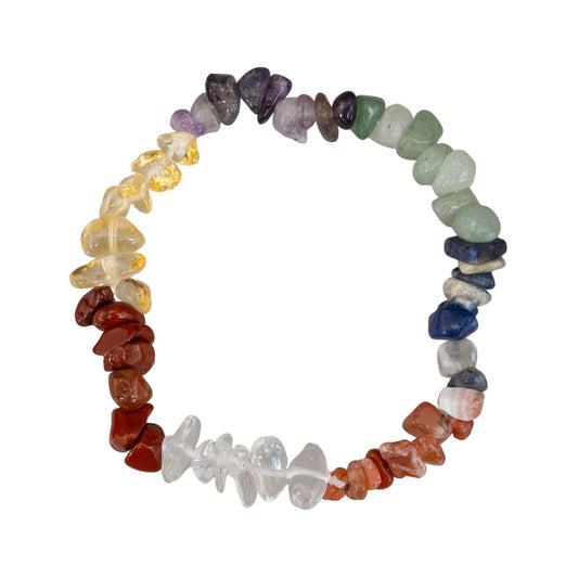 7 Chakra Natural Gemstone Bracelets, Crystal Healing Chip Stretch Bracelets, Gemstone Polished Irregular Crystals, Crystal Irregular Chips Beads Stretch Bracelets (Chakra)