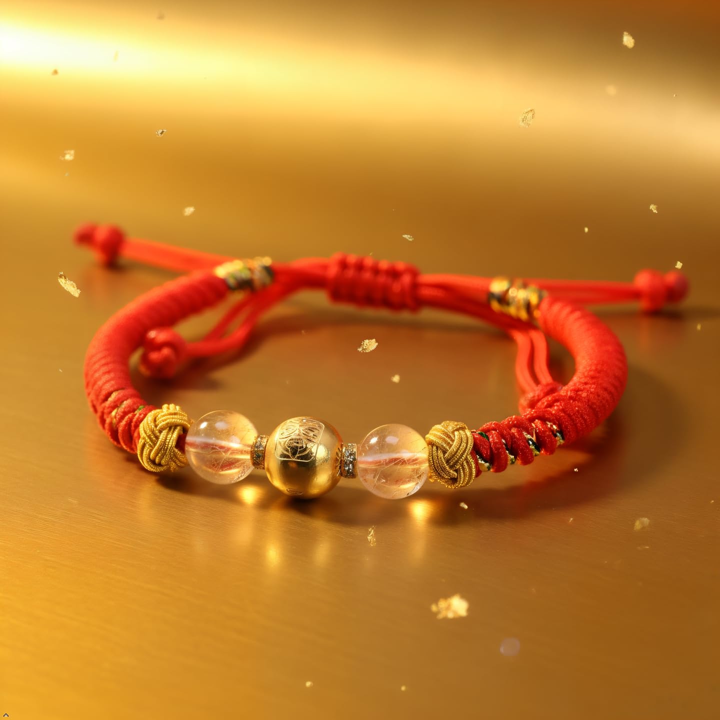 FAIRY CONCEPT Natural Strawberry Quartz & Rose Quartz Red Rope Bracelet for Women - Handmade Healing Crystal Jewelry with Lucky Gold Beads, Heart Chakra Energy Gift