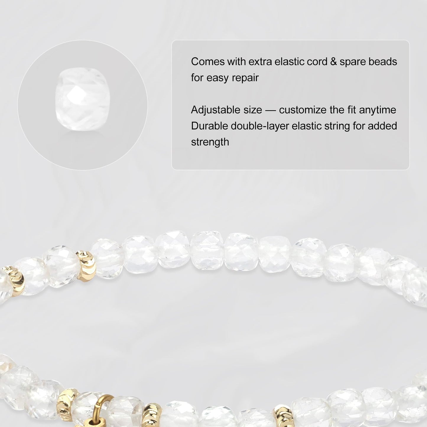 MesoAura Natural Clear Quartz Crystal Bracelet for Women & Men – Handmade Gemstone Beaded Bracelet, Crown Chakra Stone for Clarity, Focus & Positive Energy – Adjustable Crystal Jewelry Gift (Energetic Alignment Clear Quartz Bracelet)
