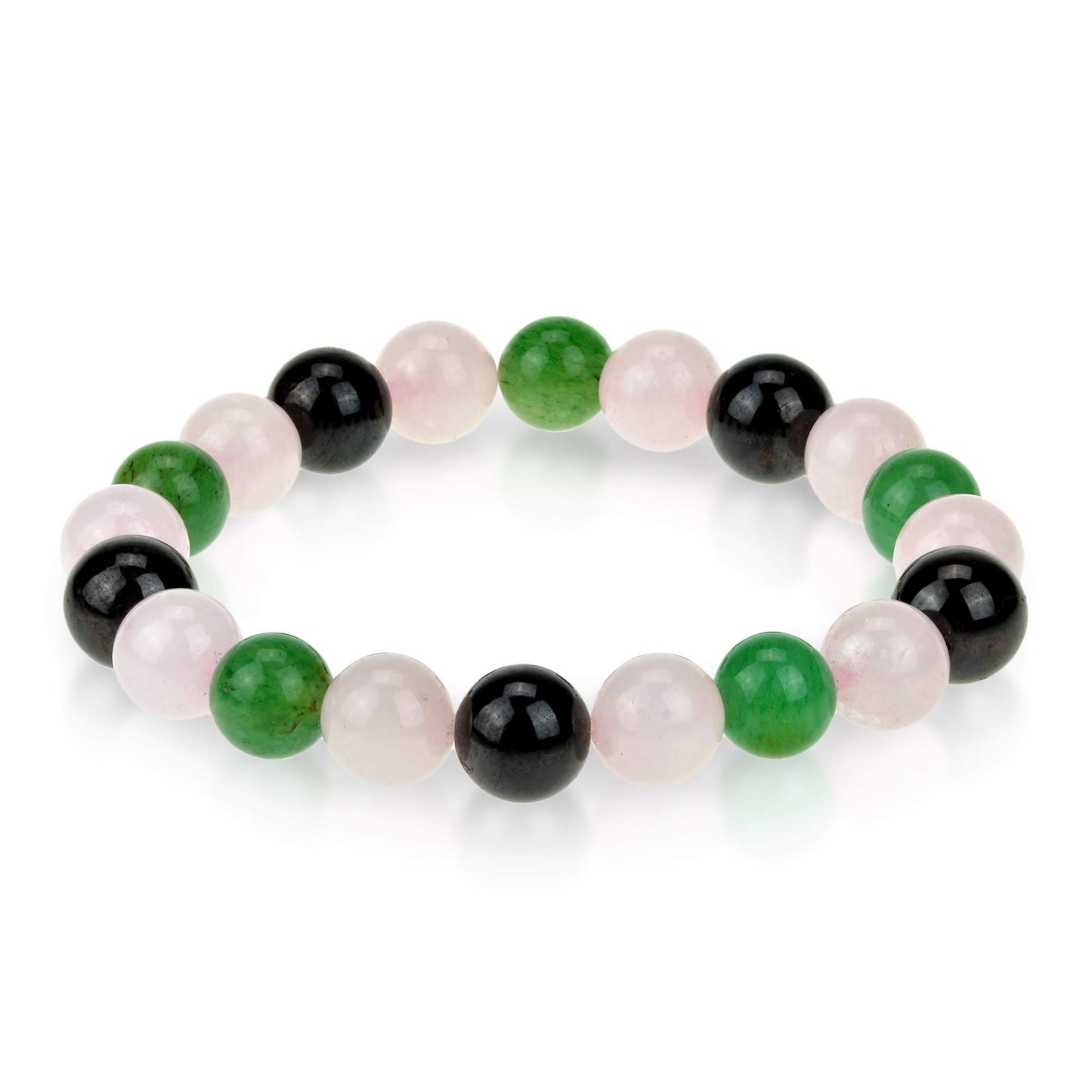 Crystal Agate Triple Stone Bracelet – Rose Quartz, Red Garnet & Green Aventurine – 10mm Natural Gemstone Beaded Stretch Bracelet – Healing, Meditation & Reiki Energy Gift