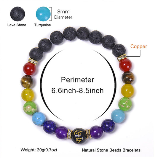 Chakra Bracelets for Women, Crystals and Healing Stones Pulsera Arus 7 Chakras Spiritual Bracelets for Woman Anxiety Healthbangle Lymphatic Drainage Elastic Bangle Natural Stone Yoga Crystals Beads Meditation Relax Anxiety(Volcanic Stone Black)