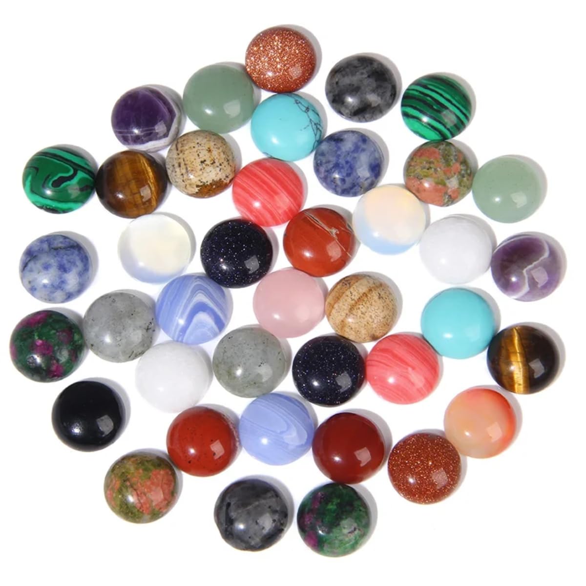 20pcs 16mm Natural Stone No Hole Assorted Colors Semicircle Smooth Cabochons Beads Healing Chakra Crystal Stone Bead for Jewelry Making Rings Earrings Necklace Bracelet DIY Crafts