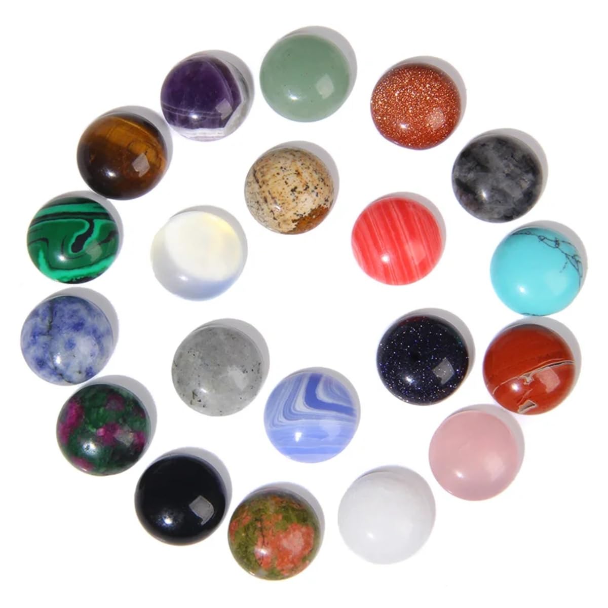 20pcs 16mm Natural Stone No Hole Assorted Colors Semicircle Smooth Cabochons Beads Healing Chakra Crystal Stone Bead for Jewelry Making Rings Earrings Necklace Bracelet DIY Crafts