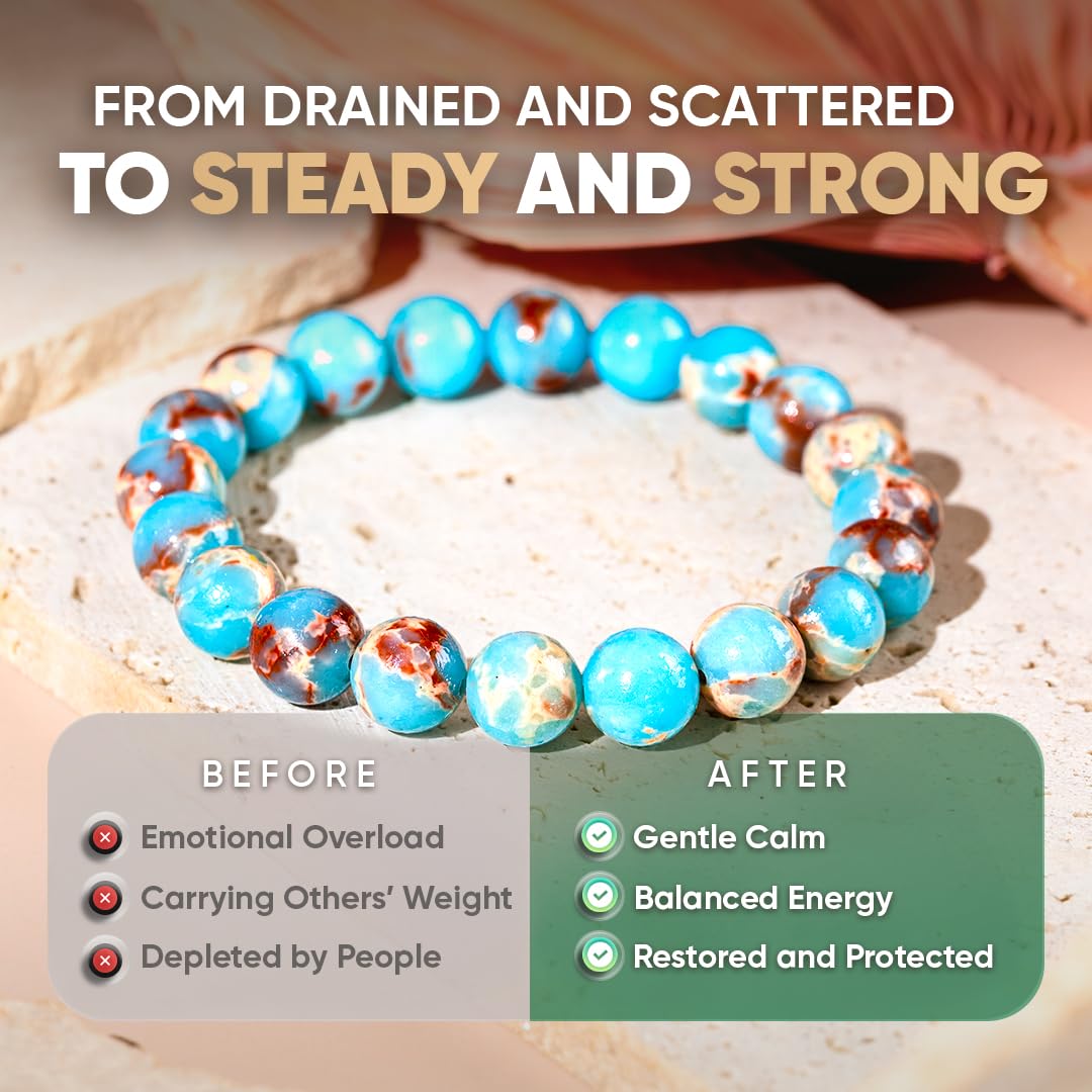 Conscious Items Empath’s Shield Gemstone Bracelet, Aqua Terra Jasper Crystal Bracelet for Calm, Boundaries & Balance, Natural Jasper Stone Beaded Bracelets for Caregivers & Empaths