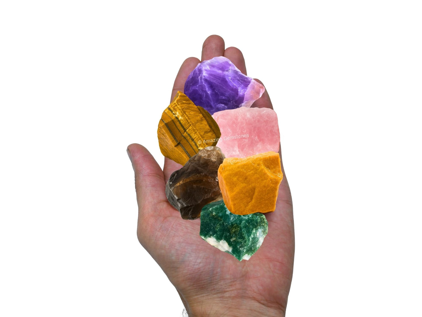 Amazing Gemstone Crystals to Help Quit Smoking Manifestation, Set of 6 Amethyst, Tiger Eye, Yellow Jasper, Rose Quartz, Smoky Quartz and Moss Agate Healing Crystals and Stones