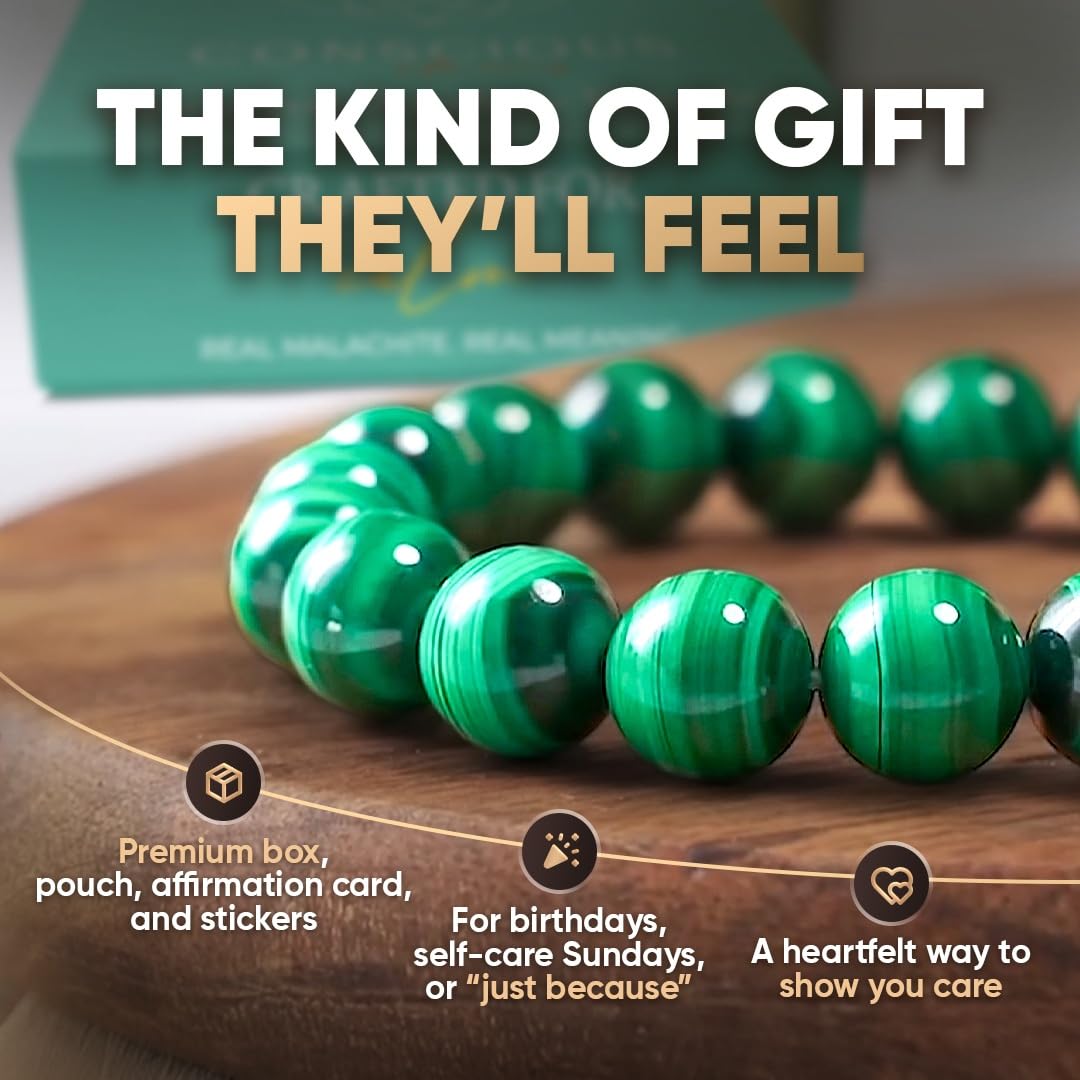 Conscious Items The Anxiety Bracelet for Women & Men, Green Malachite Bracelet for Inner Calm & Emotional Balance, Calming Bracelets for Anxiety with Malachite Crystals