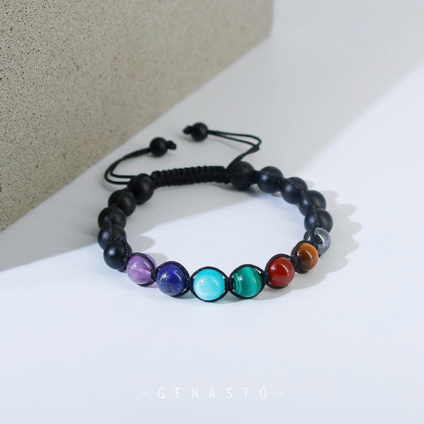 GENASTO 7 Chakra Bracelet with Real Stones Healing Crystal Stone Beads Bracelets Chakra Bracelet for Men and Women Yoga Crystals Beaded Bracelets for Meditation Relax