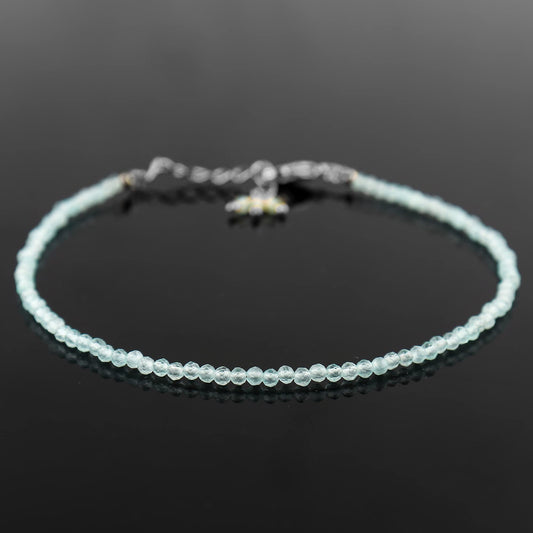 Gemimpression Handmade Aquamarine Micro Beads Simple Bracelet – Genuine Birthstone – Healing Chakra Crystals – Silver Plated 8-Inch Chain – Christmas Gift