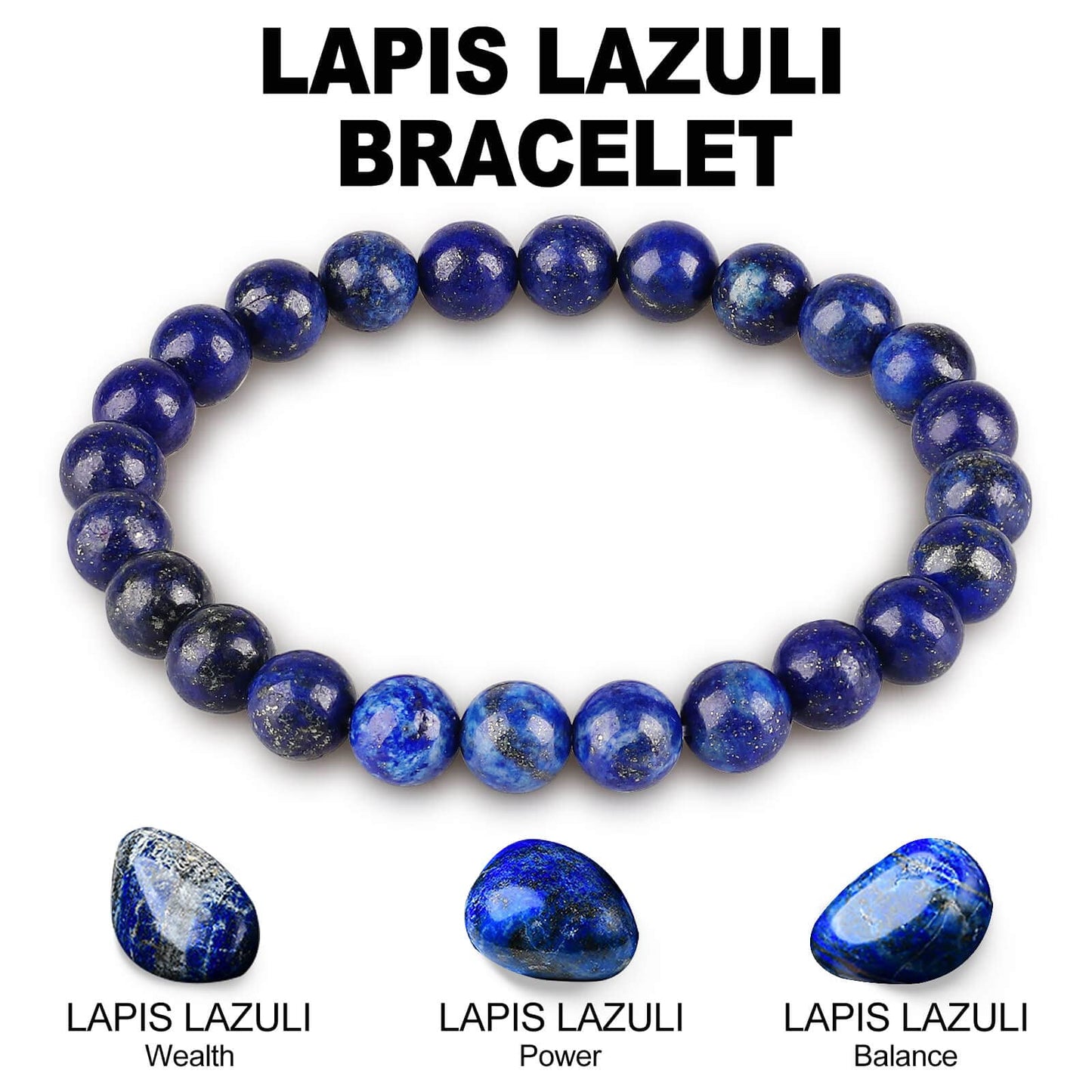 Lapis Lazuli Bracelet, Blue Stone Crystal Healing Gemstone Bracelets, Friendship Anxiety Chakra Beaded Protection Bracelet for Men Women Wealth oney Prosperity Feng Shui Good Luck Jewelry Handmade