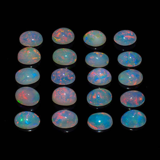 (1 PCS, 8X6MM) AURA GEMS Natural Ethiopian Opal Oval Cabochon, Opal Loose Gemstone For Jewelry Making, Fire Play Color Opal Oval Cabochon Cut All Calibrated Sizes