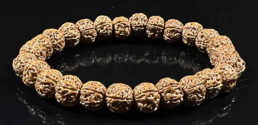 AWAKEN YOUR KUNDALINI 5 Mukhi Chikna Pathri Rudraksha Bracelet - AAA Grade 8mm Rudraksh Beads - Root Chakra Balance & Universal Sun Sign - Cultivate Spiritual Growth - Handmade