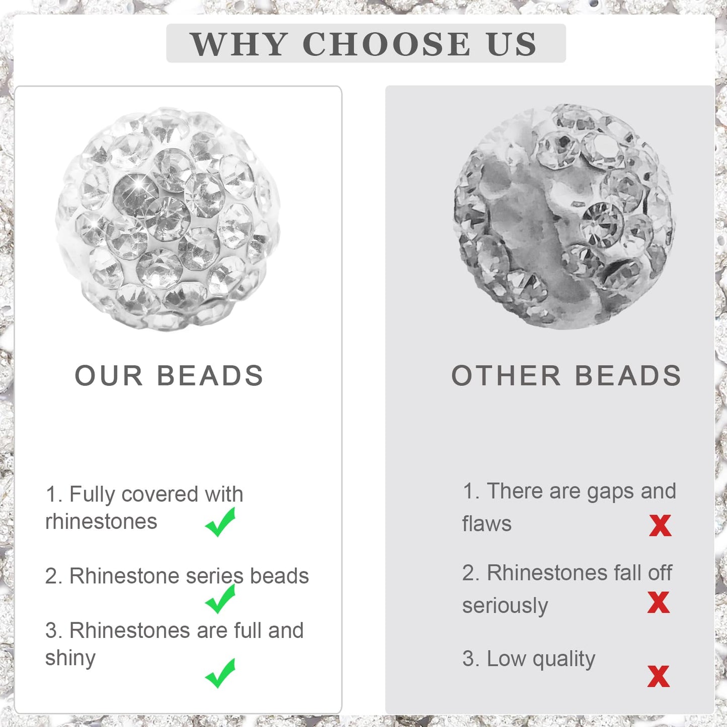 100Pcs Rhinestone Beads 10mm Pink Sparkle Round Shamballa Disco Ball Beads, Shiny Crystal Clay Pave Diamond Rhinestones Bead for Baseball Necklace Bracelet Earring Jewelry Making Party Decoration