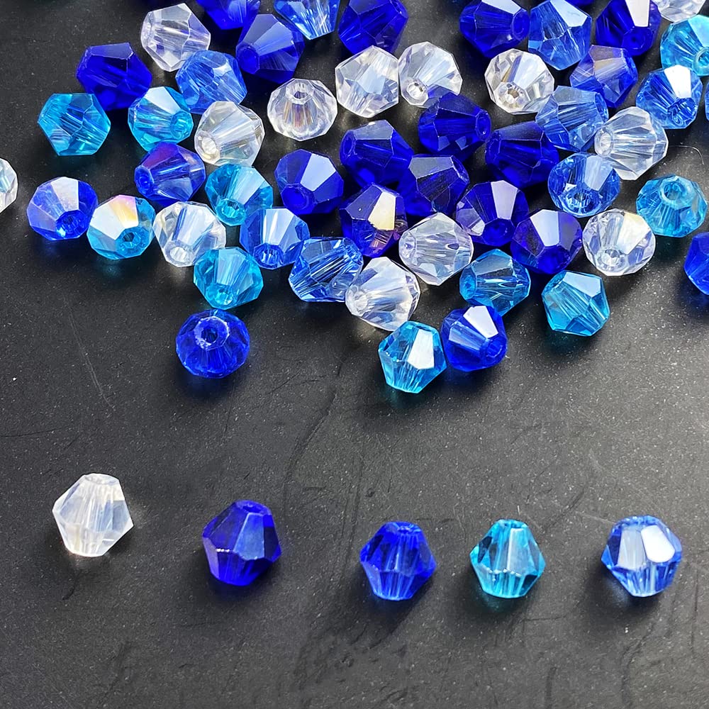 500pcs Bicone Crystal Beads 6mm Mix Blue AB Crystal Glass Bulk Faceted Beads for Necklace Bracelet Earrings DIY Jewelry Crafts Making Supplies