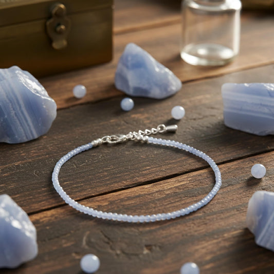 Authentic Blue Lace Agate Anklet Bracelet for Women - Lab Tested Natural Gemstone - 2mm Micro Faceted Beads - Adjustable 7 to 9 Inch Healing Crystal Foot Jewelry - Metaphysical Spiritual Gift for Peace & Throat Chakra Birthday Gift