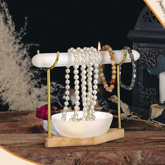 RattanView Selenite Bracelet Holder Display Stand Selenite Crystal Bowl Detachable Crystal Healing Goth Bracelet Display Stand 4" Selenites Bowls for Crystals Charging Cleansing Smudging Healing