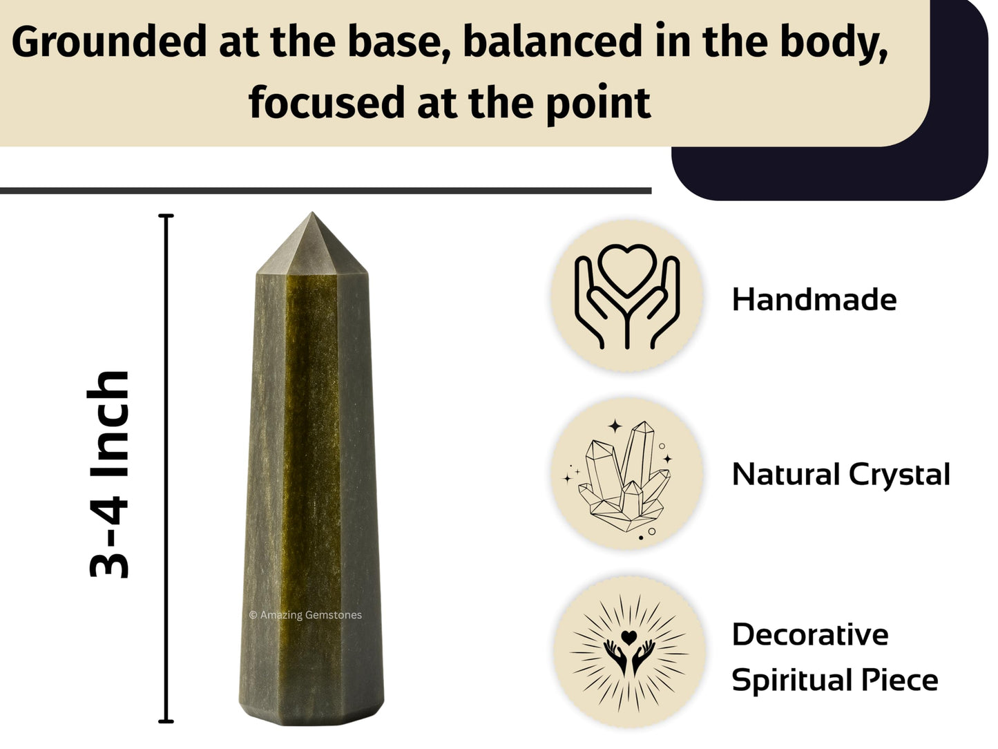 Amazing Gemstone Golden Sheen Obsidian Crystal Towers - Natural Healing Crystal Point Obelisk for Reiki Healing and Crystal Grid (3" to 4" INCH)
