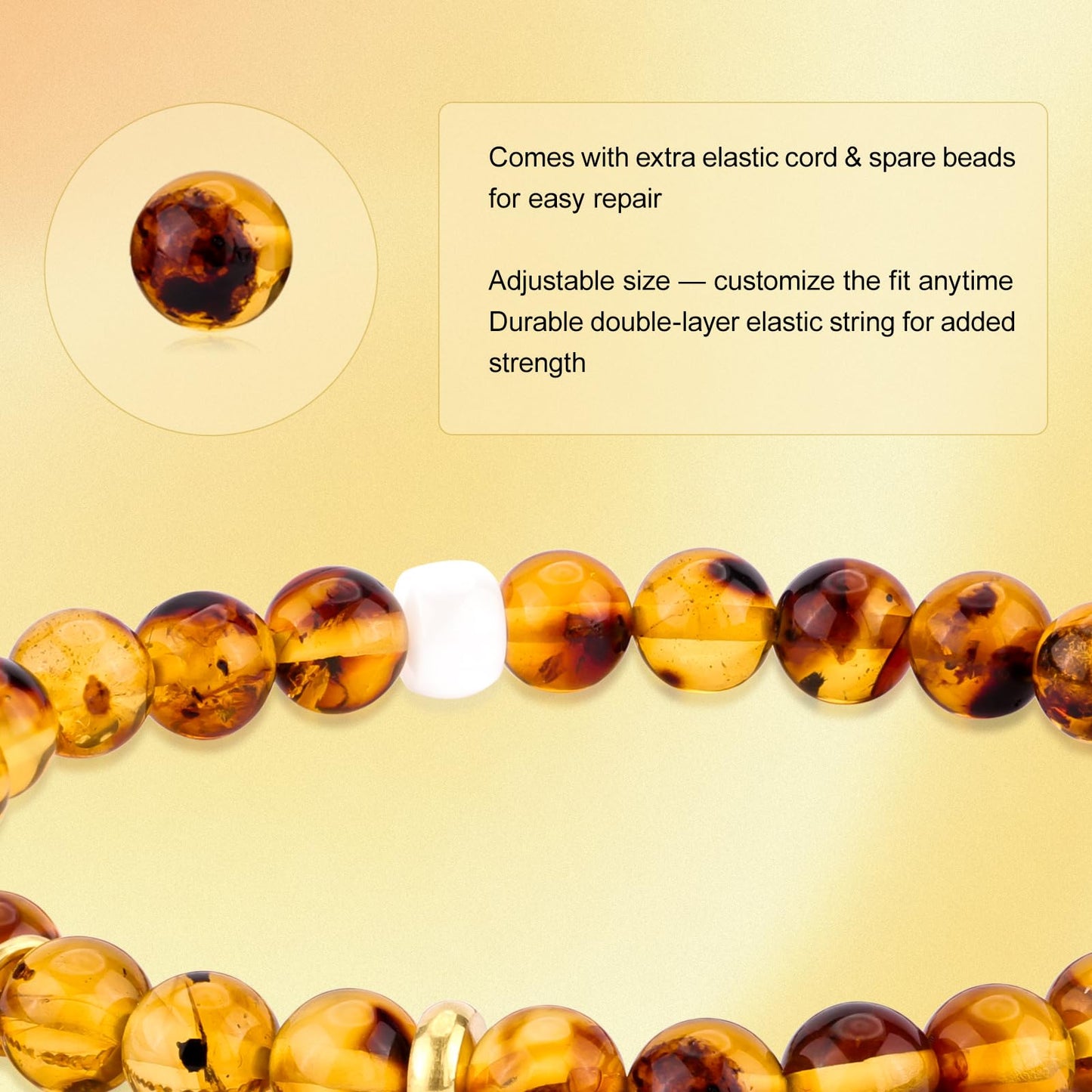 MesoAura Natural Garnet Bracelet – handmade Crystal Healing Jewelry for Women & Men – Root Chakra Balance, Vitality & Courage Energy Stone – Zodiac Capricorn Aquarius – Spiritual Gemstone Beaded Bracelet (Sacral Chakra – Amber Serenade bracelet)
