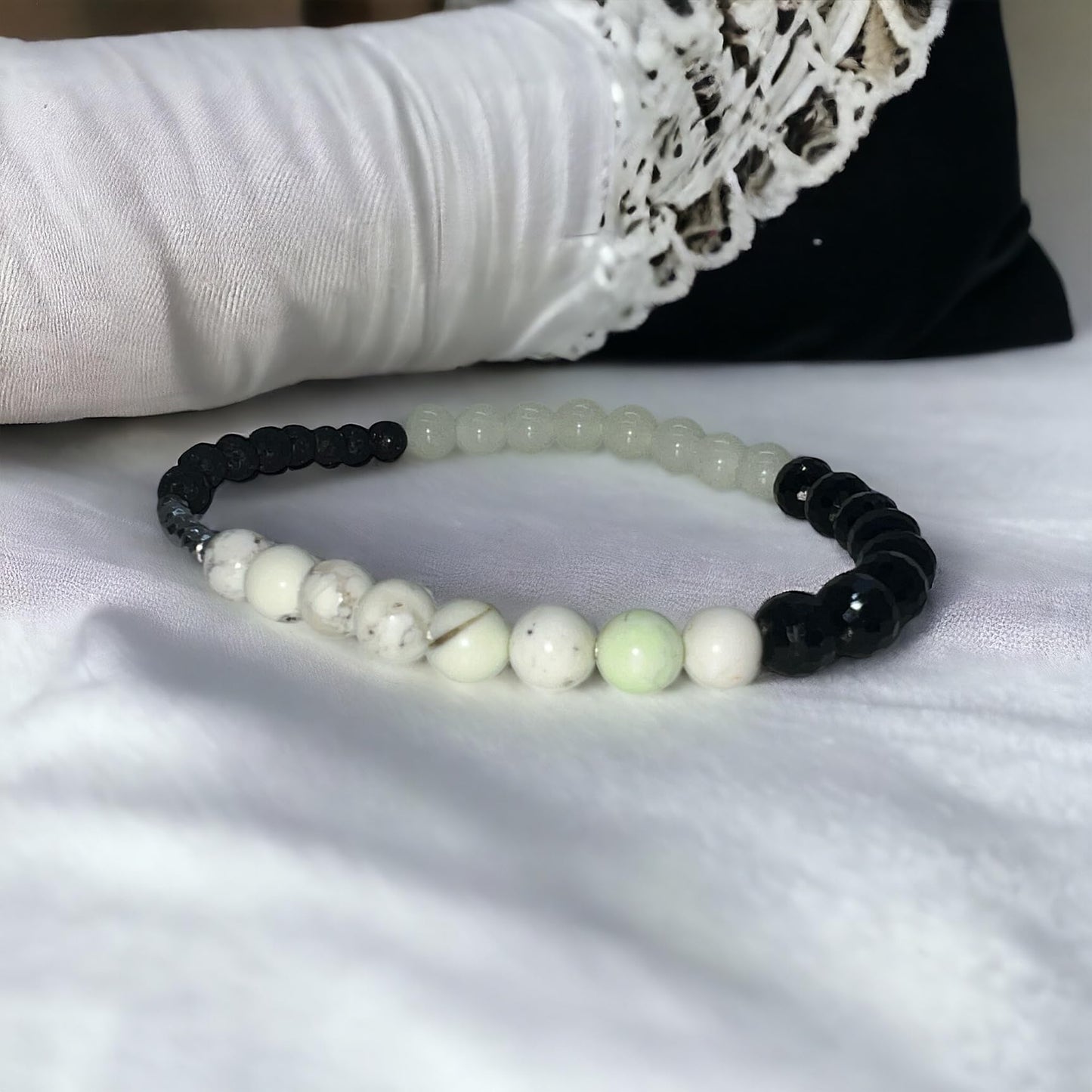 *GLOW IN THE DARK* “LEMON Bracelet” (Lemon Chrysoprase & Black Tourmaline) Natural Gemstone Healing Bracelet - Large | [7.5 inches]