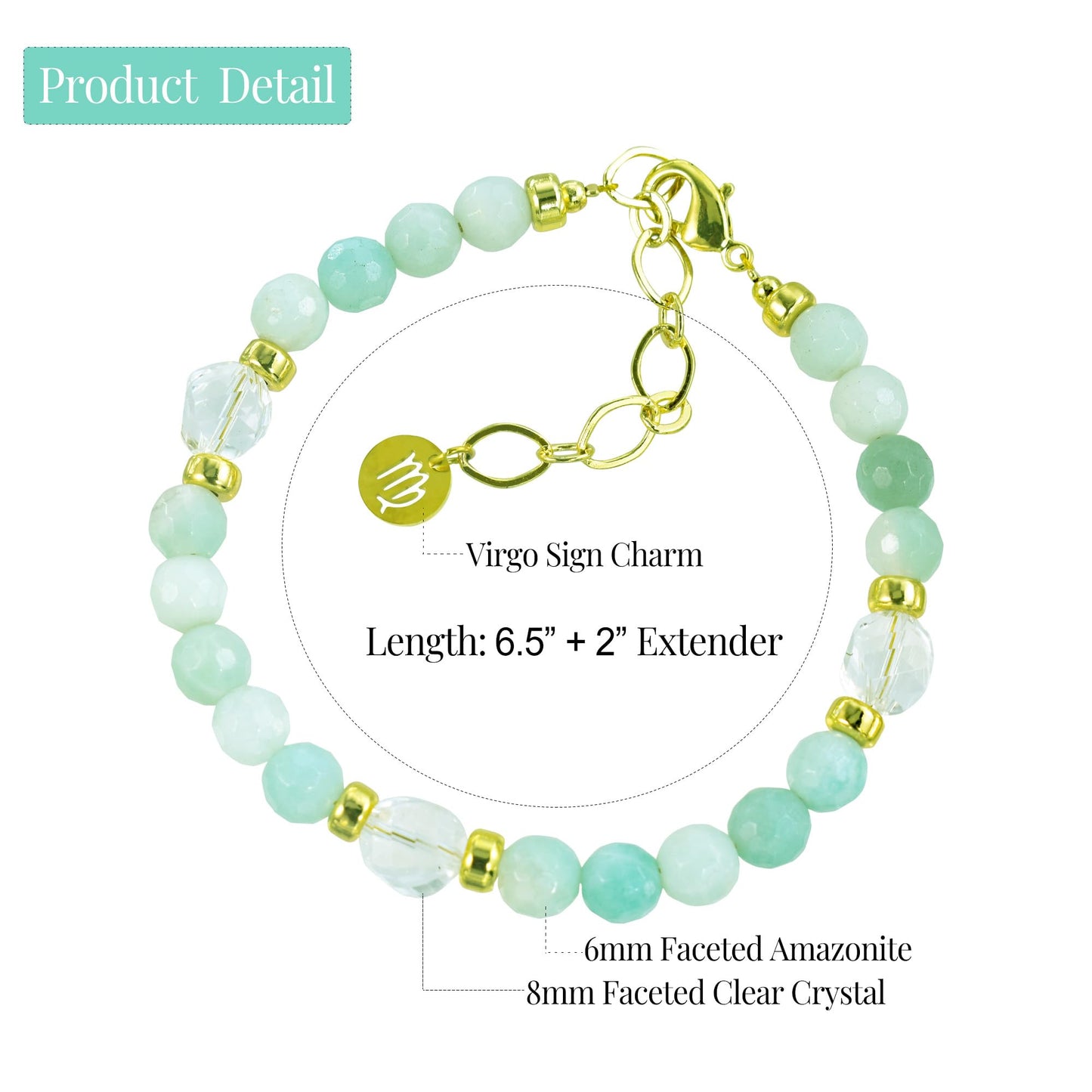 Ayriwoyi Virgo Zodiac Bracelet 12 Constellations Amazonite Clear Quartz Crystal Healing Beaded Bracelet Astrology Birthday Jewelry Gift for Women